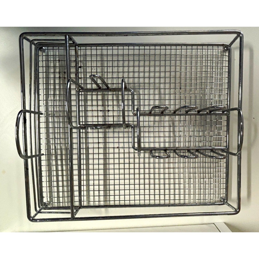 Silver Metal Utensil Tray Kitchen Cabinet Organizer Rack Rectangular Mesh Basket